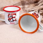 Taza de esmalte personalizada con borde colorido de 355 ml con diseño de personajes de pingüino e inicial regalo de Navidad para niños y niñas