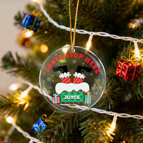 Personalized Santa Stop Here Snowflake Design Acrylic Christmas Ornament with Name Home Decor Christmas Gift for Family