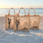 Acuarela Personalizada Nacimiento Flor Ramo Grande Bolsa de Yute con Nombre Dama de honor Día de la Madre Cumpleaños de regalo para las mujeres