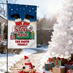 Drapeau de jardin personnalisé Père Noël Stop Here Chimney Santa Claus avec texte Yard Porch Decor Christmas Gift for Family Gardening Lovers