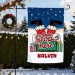 Drapeau de jardin personnalisé Père Noël Stop Here Chimney Santa Claus avec texte Yard Porch Decor Christmas Gift for Family Gardening Lovers
