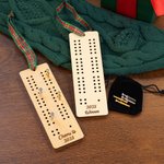 Personalized Wooden Ribbon Cribbage Board Ornament with Engraved Text Christmas Gift for Cribbage Lover Family Couple