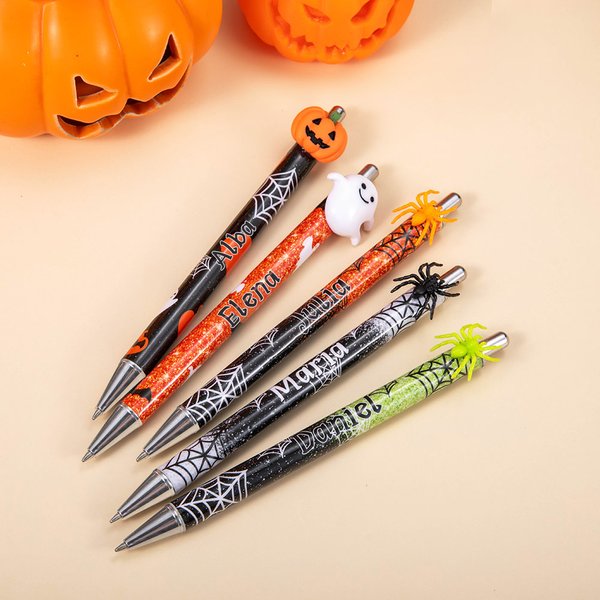 Bolígrafo recargable personalizado con purpurina de fantasma y araña espeluznante en calabaza regalo de Halloween y escuela para familiares y amigos