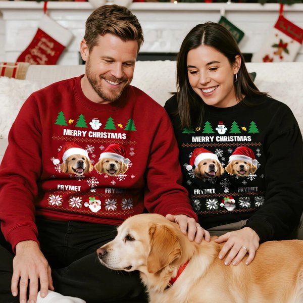 Gorro de Papá Noel Personalizado Multicolor 1-2 Fotos de Cara de Mascota Sudadera Suave con Nombre Regalo de Navidad para Dueños de Mascotas