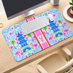 Personalized Chinoiserie Flamingo Mouse Pad Desk Mouse Mat with Initials Computer Accessory Back to School Birthday Gift for Friends Colleagues