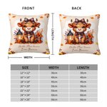 Personalized Autumn Highland Cow Pumpkin Soft Throw Pillow Cover with Name Home Decor Birthday Thanksgiving Day Gift for Family Kids