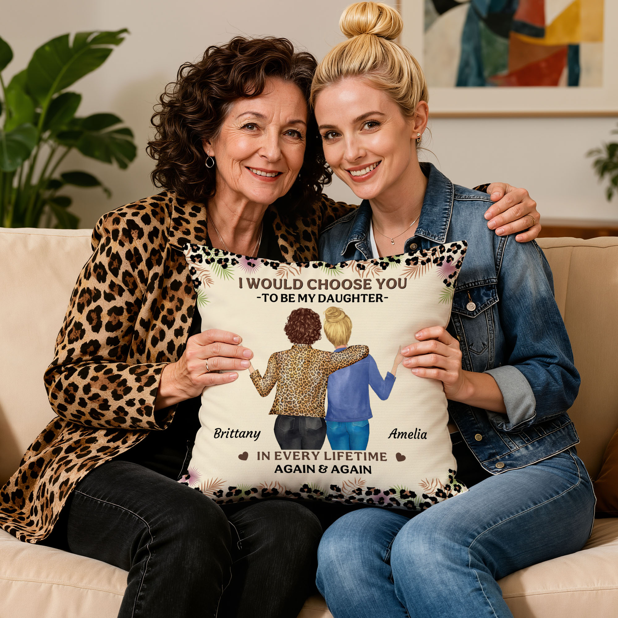 Taie d'oreiller personnalisée en forme de léopard avec nom Cadeau d'anniversaire pour maman fille