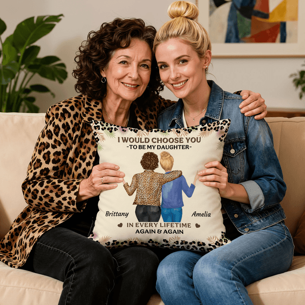 Personligt Leopard-tryck Tecknad karaktär Kasta kuddeöverdrag med namn Heminredning Födelsedagspresent för mamma dotter