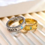 Personalised Geometric Birthstone Design Ring Dainty Jewellery with Engraved Text Daily Wear Birthday Gift for Women Men