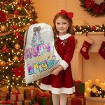 Personalised Merry and Bright Leopard Bow Christmas Tree Canvas Drawstring Gift Bag with Name Christmas Gift for Friends Family