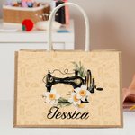 Henkilökohtainen ompelukone syntymä kukka suuri Juutti Kangaskassi nimi Travel tarvikkeet loma arvostus syntymäpäivälahja naisille ompelu ystäville