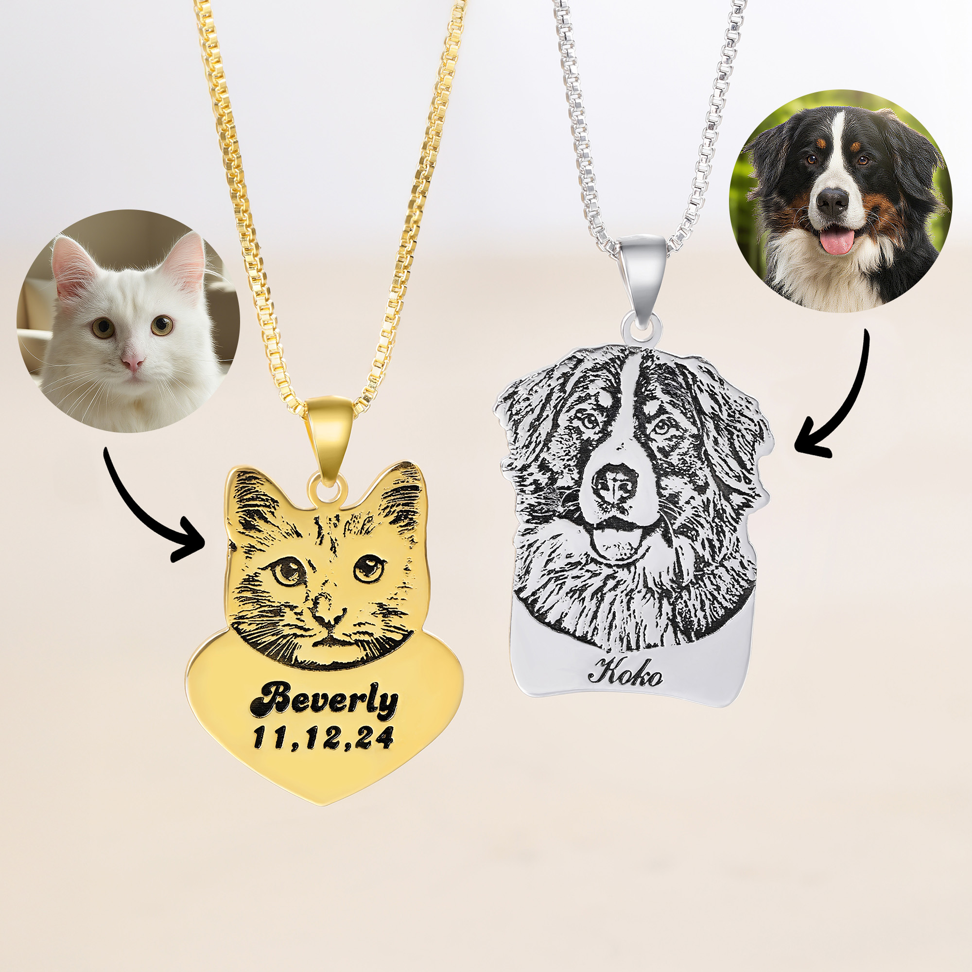 Collier photo personnalisé en forme de rectangle et de coeur avec texte Cadeau d'anniversaire pour le propriétaire d'un animal de compagnie.