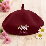 Henkilökohtainen Floral kirjailtu Beret nimi syntymäpäivä vuosipäivä lahja naisille