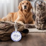 Personalized Toile De Jouy 1-7 Line Art Dogs Cats Christmas Ornament with Names Christmas Memorial Birthday Gift for Pet Owners Lovers