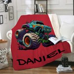 Personalised Big Wheel Off-Road Lorry Soft Throw Blanket with Name Home Decor Birthday Gift for Children