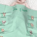 Gepersonaliseerd Schattige Dieren Maandelijks Mijlpaaldeken met Naam Fotoaccessoire Verjaardag Babyshower Cadeau voor Pasgeborenen