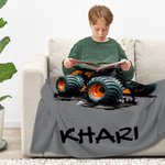 Personalised Big Wheel Off-Road Lorry Soft Throw Blanket with Name Home Decor Birthday Gift for Children