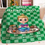 Personalised Multicolour Checkerboard Cute Cartoon Character Soft Throw Blanket with Name Birthday Christmas Reading Gift for Book Lovers Bookworms
