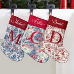 Personalised Toile De Jouy Style Santa Claus Initial Hanging Christmas Stocking with Name Home Decor Christmas Gift for Kid Family