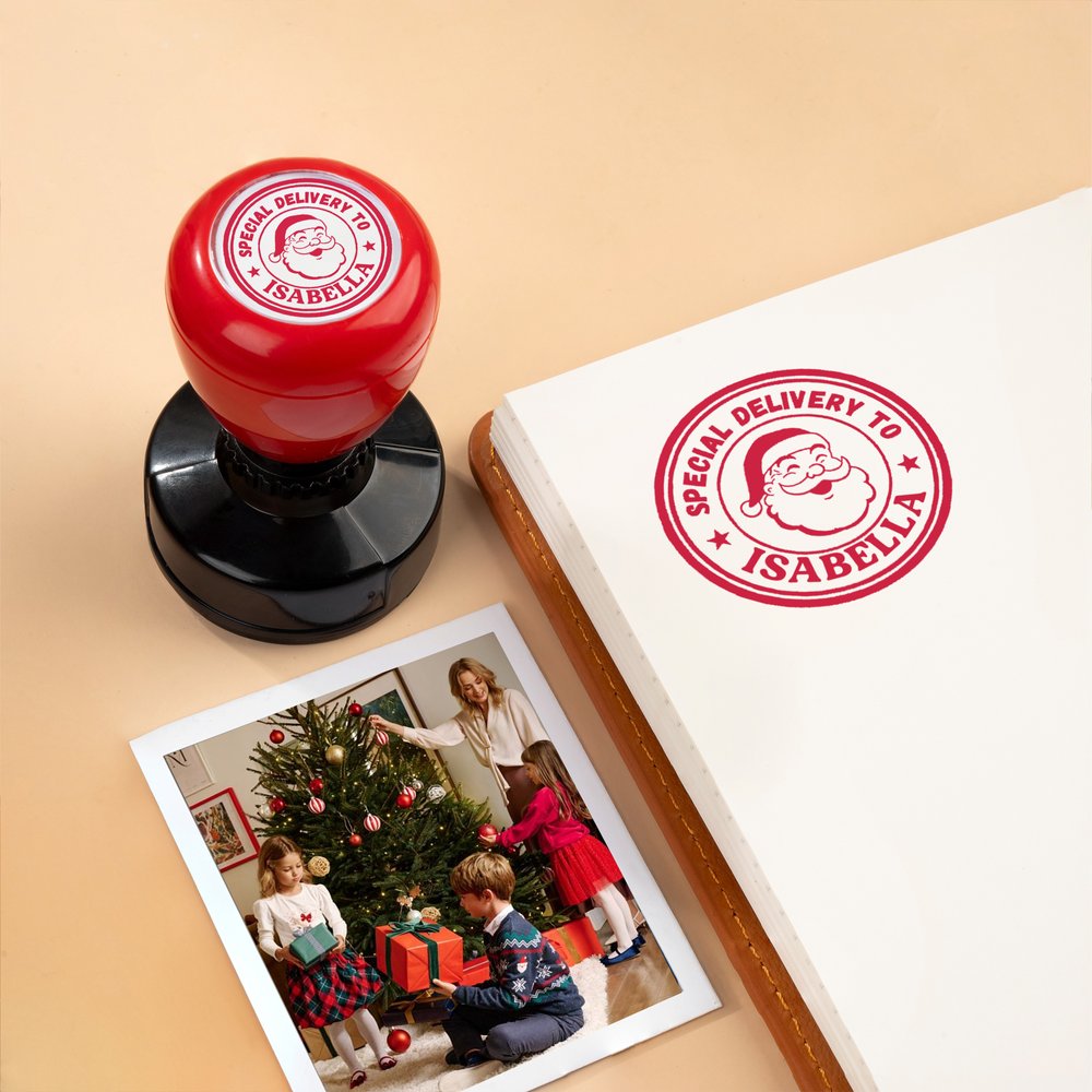 Gepersonaliseerde schattige Kerstman Gingerbread Man Kerst thema stempel met naam en inkt Gift Tag