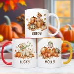Personalized Cute Pumpkin Puppy 11 oz 15 oz Ceramic Coffee Mug with Name Autumn Thanksgiving Birthday Gift for Dog Lovers Owners