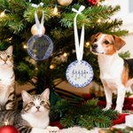 Personalized Toile De Jouy 1-7 Line Art Dogs Cats Christmas Ornament with Names Christmas Memorial Birthday Gift for Pet Owners Lovers