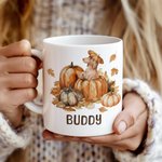 Personalized Cute Pumpkin Puppy 11 oz 15 oz Ceramic Coffee Mug with Name Autumn Thanksgiving Birthday Gift for Dog Lovers Owners