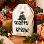Personalised Merry and Bright Leopard Bow Christmas Tree Canvas Drawstring Gift Bag with Name Christmas Gift for Friends Family