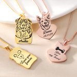 Collana con foto di ritratto di animale domestico incisa a forma di rettangolo e di cuore con testo Regalo di compleanno commemorativo per l'amante dell'animale domestico
