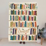 Personalised Artistic Retro Bookshelf Wildflower Soft Throw Blanket with Name Birthday Christmas Gift for Book Lovers Bookworms