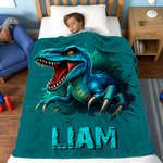 Personalised Cool Dinosaur Cozy Throw Blanket with Name Home Decor Holiday Birthday Gift for Boys Girls Dinosaur Lovers