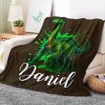 Personalised Cool Dinosaur Cozy Throw Blanket with Name Home Decor Holiday Birthday Gift for Boys Girls Dinosaur Lovers