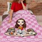 Personalised Multicolour Checkerboard Cute Cartoon Character Soft Throw Blanket with Name Birthday Christmas Reading Gift for Book Lovers Bookworms