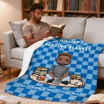 Personalised Multicolour Checkerboard Cute Cartoon Character Soft Throw Blanket with Name Birthday Christmas Reading Gift for Book Lovers Bookworms