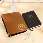 Personalized Wreath Letter PU Leather Bible Cover and Carry Handle Birthday Baptism Religious Gift for Christians