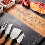 Planche à découper 11 pièces en marbre d'acacia avec bol en céramique et cuillère en bois Cadeau de pendaison de crémaillère pour la famille et les amis