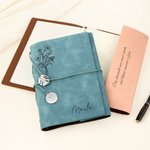 Taccuino ad anelli in pelle PU personalizzato con fiore del mese nome e testo regalo di compleanno o festività per appassionati di scrittura