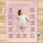 Gepersonaliseerd Schattige Dieren Maandelijks Mijlpaaldeken met Naam Fotoaccessoire Verjaardag Babyshower Cadeau voor Pasgeborenen