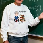 Personalised Cartoon Reading Character Stacked Books Soft T-shirt Sweatshirt Hoodie with Name and Title Book Club Family Gift for Adults Kids