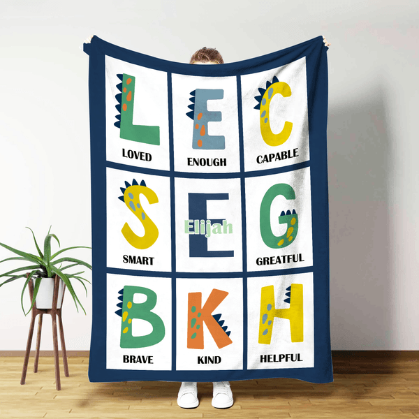 Personalized Dinosaur Letter Multicolor Soft Throw Blanket with Name and Text Home Decor Birthday Gift for Dinosaur Lovers Kids