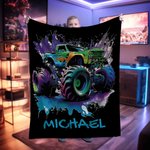 Personalised Big Wheel Off-Road Lorry Soft Throw Blanket with Name Home Decor Birthday Gift for Children