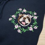 Henkilökohtainen lemmikkieläinten kasvot valokuva syntymä kukka pehmeä T-paita huppari huppari kirjailtu nimi syntymäpäivälahja lemmikkieläinten ystäville