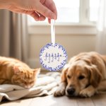 Personalized Toile De Jouy 1-7 Line Art Dogs Cats Christmas Ornament with Names Christmas Memorial Birthday Gift for Pet Owners Lovers