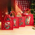 Personalised Stitching Style Initial Large Capacity Red Jute Tote Bag with Name Christmas Party Gift for Kids Women