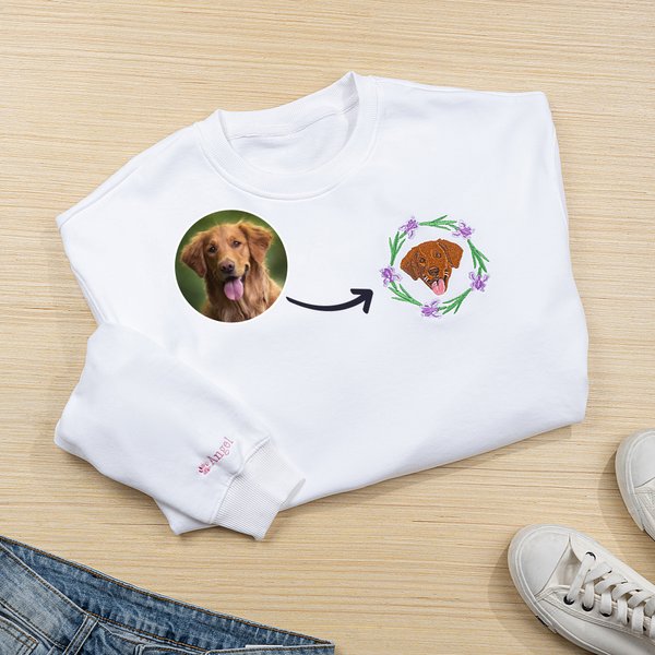 Personalised Pet Face Photo Birth Flower Soft T-shirt Sweatshirt Hoodie with Embroidered Name Birthday Gift for Pet Lovers