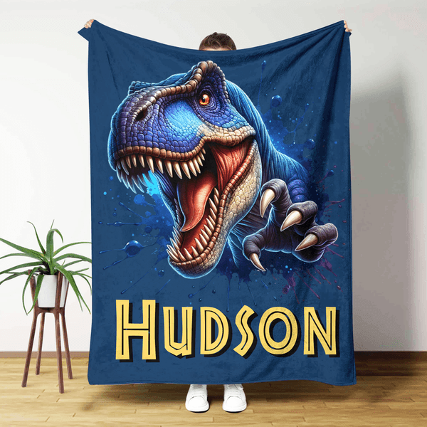 Coqueta manta personalizada de dinosaurio con nombre Decoración del hogar Regalo de cumpleaños para niños Niñas Amantes de los dinosaurios