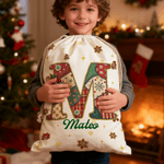 Gepersonaliseerde kerstboom sneeuwvlok initiële Drawstring Canvas Gift Bag met naam kerstavond partij Gunsten voor kinderen vrienden familie