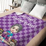 Personalised Multicolour Checkerboard Cute Cartoon Character Soft Throw Blanket with Name Birthday Christmas Reading Gift for Book Lovers Bookworms