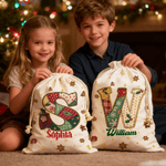 Gepersonaliseerde kerstboom sneeuwvlok initiële Drawstring Canvas Gift Bag met naam kerstavond partij Gunsten voor kinderen vrienden familie