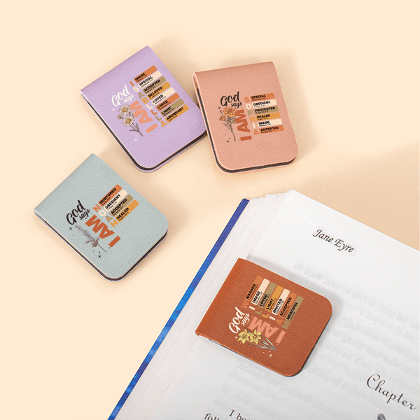 Signet magnétique en cuir PU avec nom, anniversaire et cadeau de Noël pour les chrétiens et les amoureux des livres.